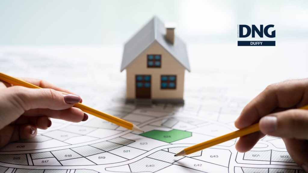 building plan with a model on map