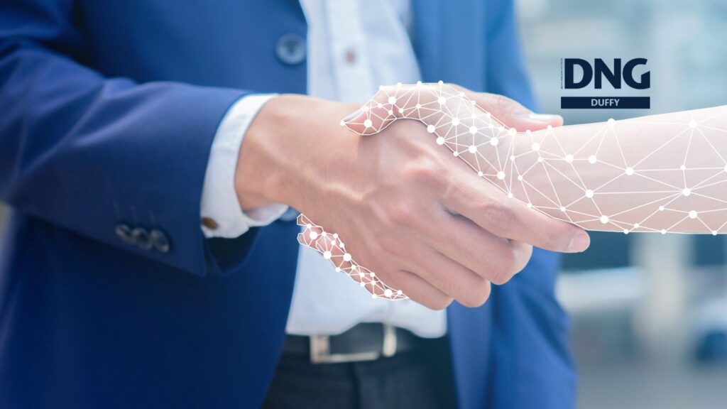 handshake with digital overlay